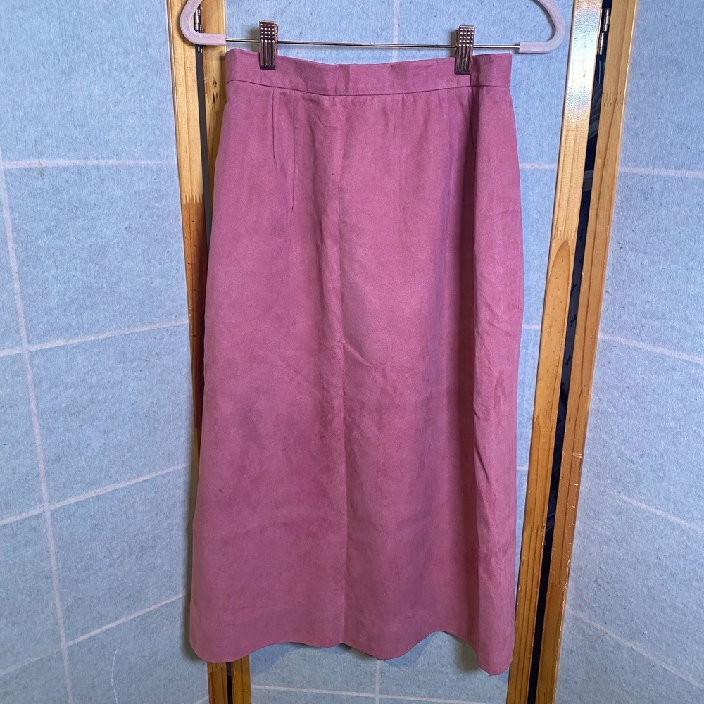 Vintage Mauve Pink Suede Midi Skirt Size 8 High Waist Pockets USA‎ Mod Retro